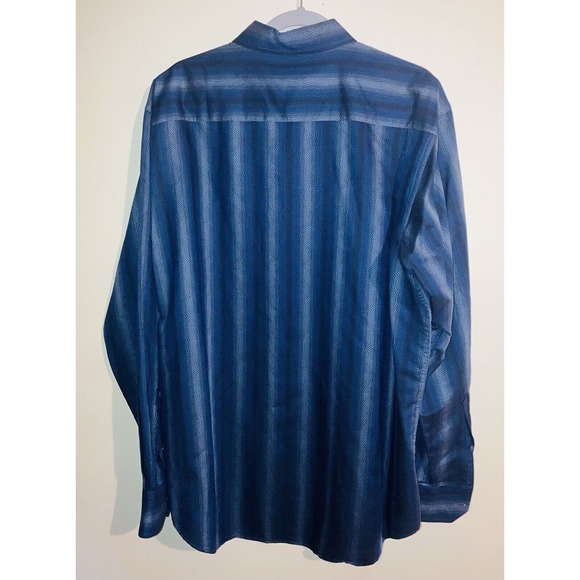 Bugatchi Uomo Shirt Mens XL Blue Striped W dotted Circle Design Long Sleeve - Picture 2 of 9